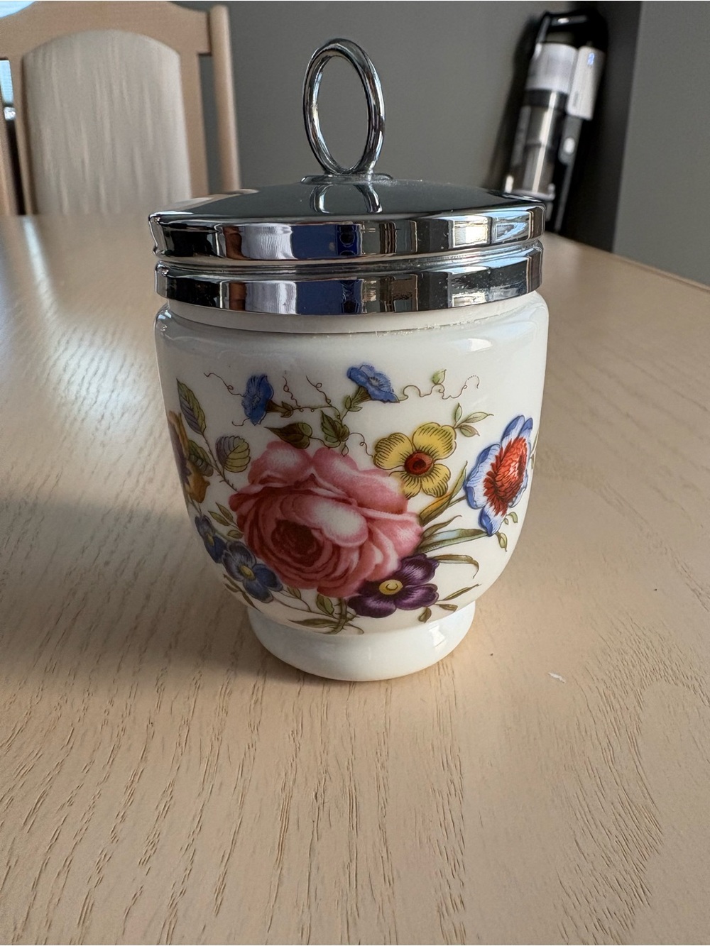 Vintage Royal Worcester Porcelain Egg Coddler with Silver-Tone Lid